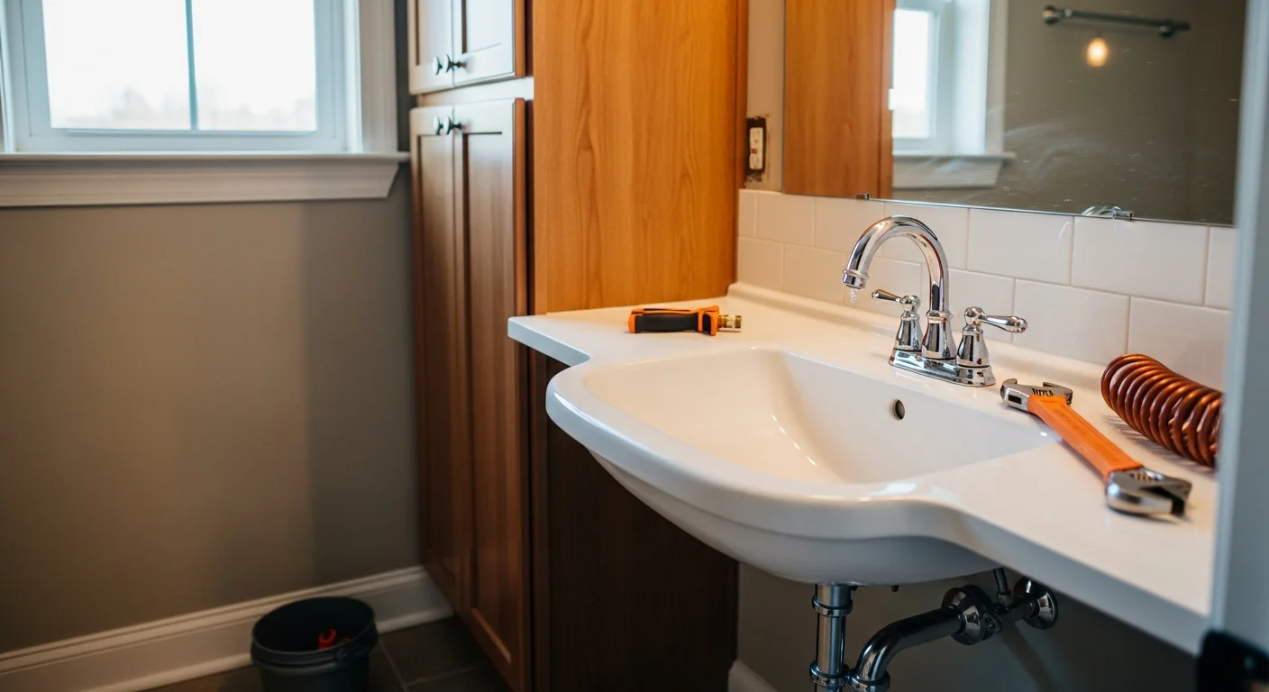 Plumber working on residential plumbing installation